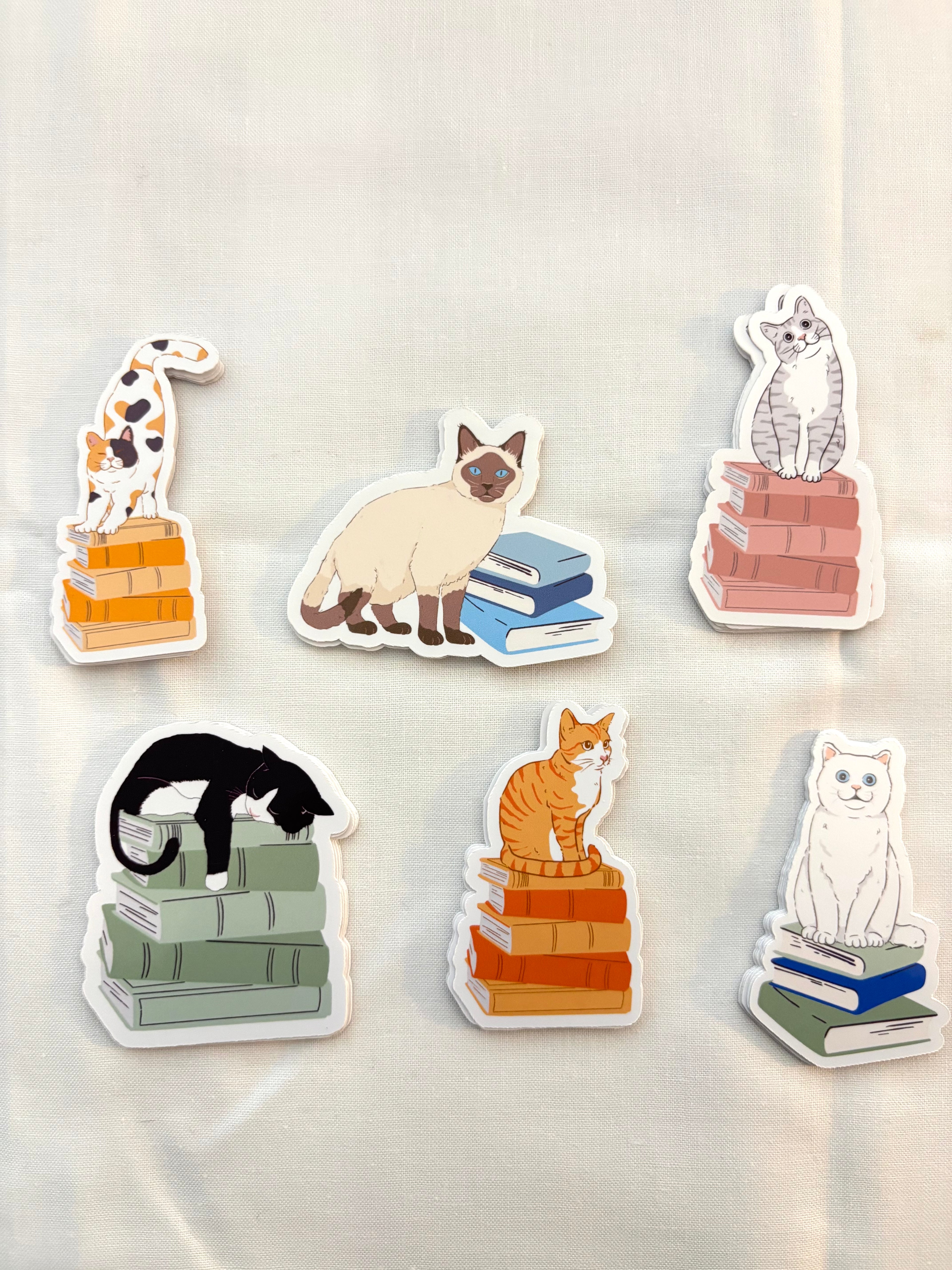 Cat on Books Sticker